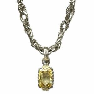 Judith Ripka JR Two 925 Sterling Silver 18K Gold Canary Quartz Diamond Pendant